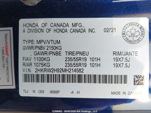 2HKRW2H92MH214582 Honda l15be