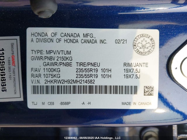 2HKRW2H92MH214582 Honda l15be