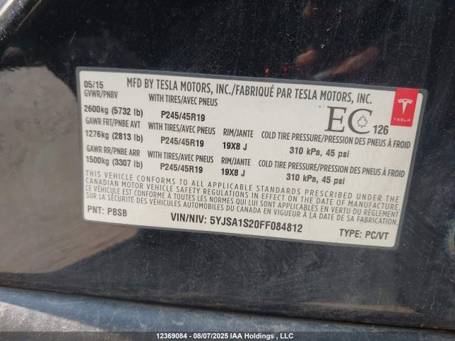 5YJSA1S20FF084812 Tesla 3 phase a/c induction (dual motor)