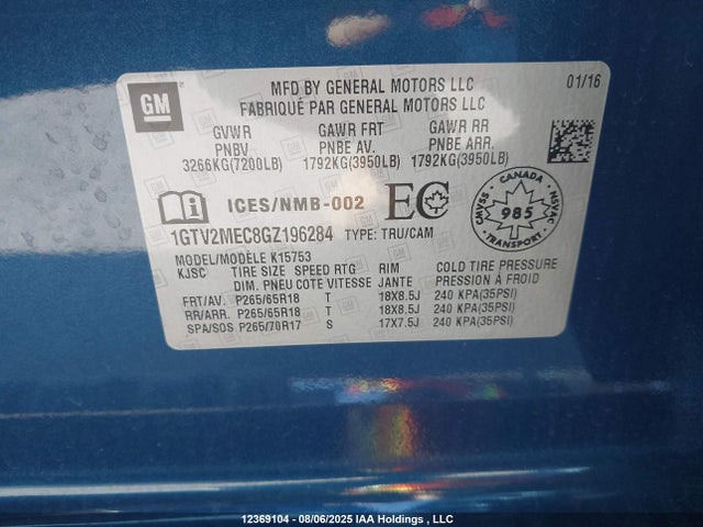 1GTV2MEC8GZ196284 GMC l83 - sidi, vvt, afm, e85 max, aluminum