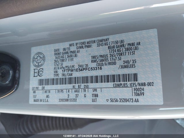 Ford 5.0l-4v 2023 1FTFW1E54PFC53316 Image 9