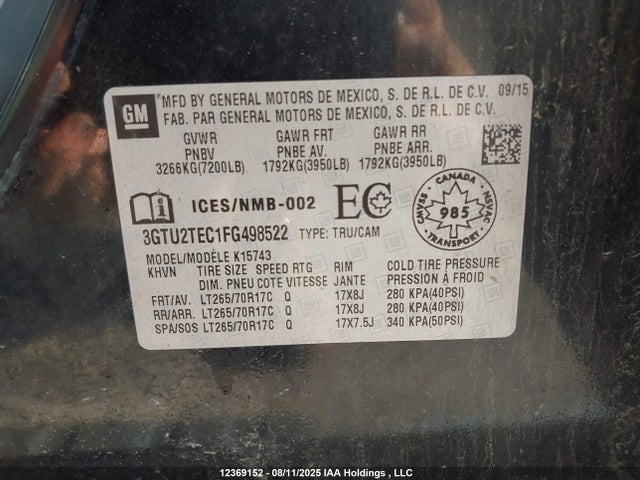 3GTU2TEC1FG498522 GMC l83 - vvt, active fuel management, aluminum