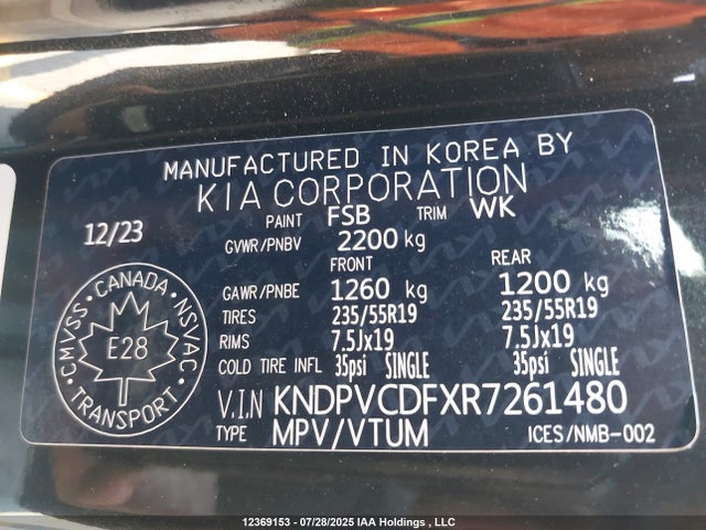 KNDPVCDFXR7261480 KIA gdi theta iii