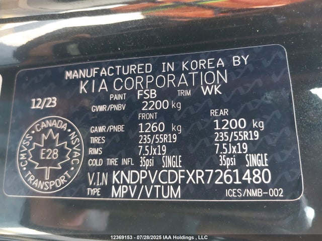 KNDPVCDFXR7261480 KIA gdi theta iii