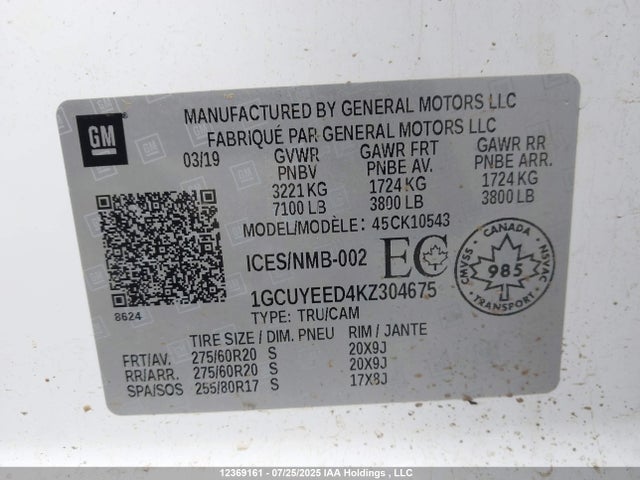 1GCUYEED4KZ304675 Chevrolet l84 - di, dfm, alum, gen 5, var 2
