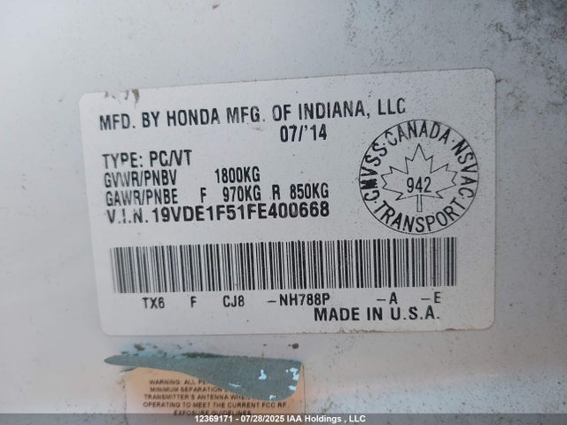 Acura r20a5 2015 19VDE1F51FE400668 Image 19