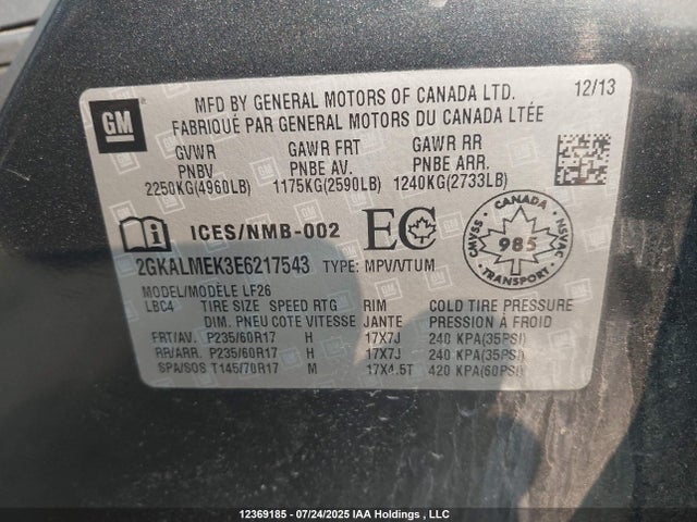 2GKALMEK3E6217543 GMC lea - flex fuel (gas/alc), aluminum, high output