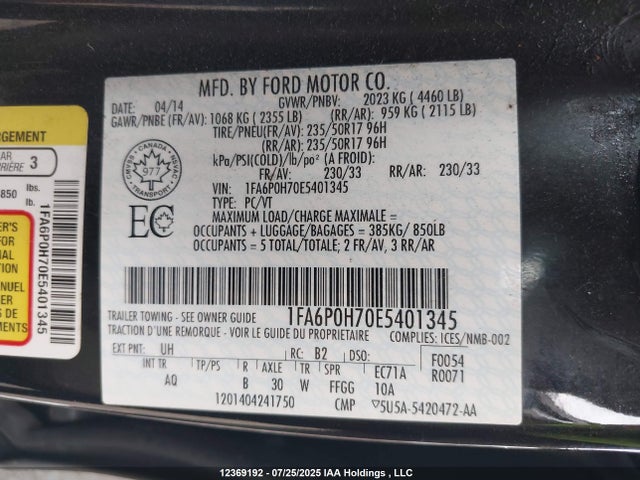 Ford 2014 2014 1FA6P0H70E5401345 Image 9