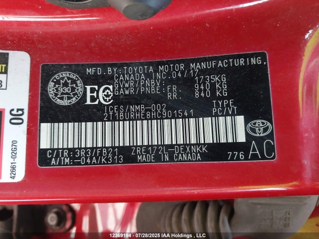 2T1BURHE8HC901541 Toyota 2zr-fe