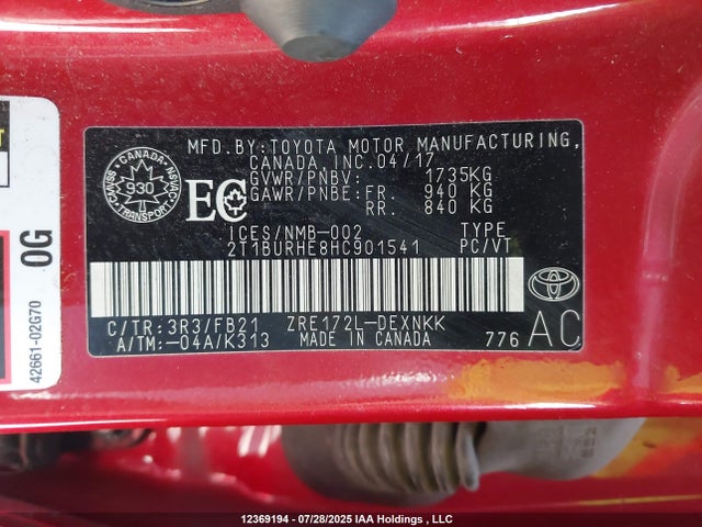 2T1BURHE8HC901541 Toyota 2zr-fe