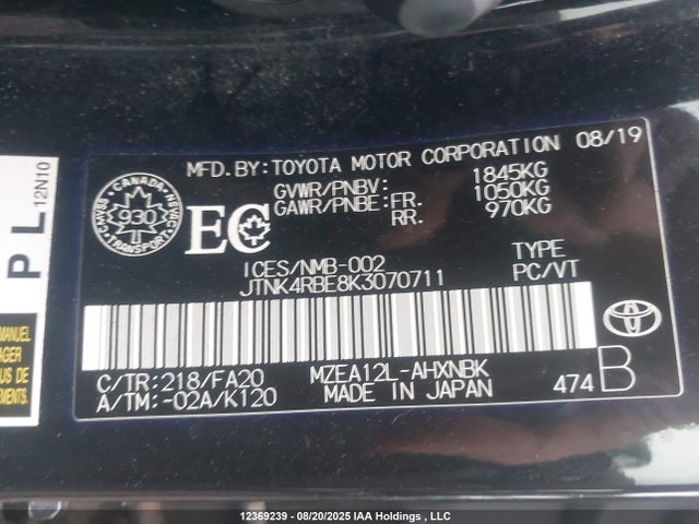 JTNK4RBE8K3070711 Toyota m20a-fks