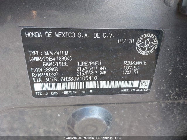 3CZRU6H38JM105410 Honda r18z9