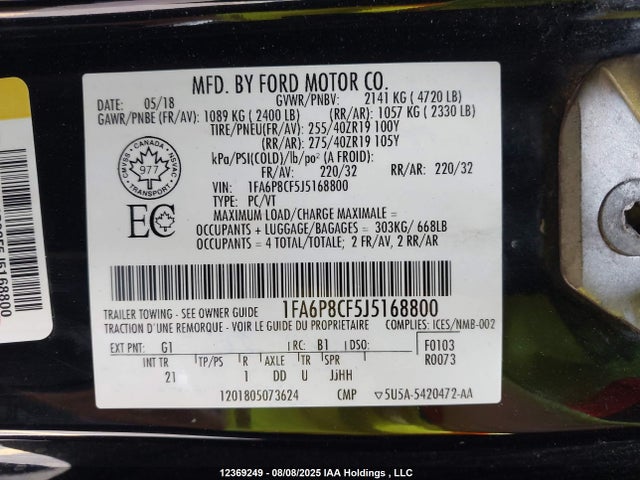 Ford 5.0l 4v premium fuel 2018 1FA6P8CF5J5168800 Image 9