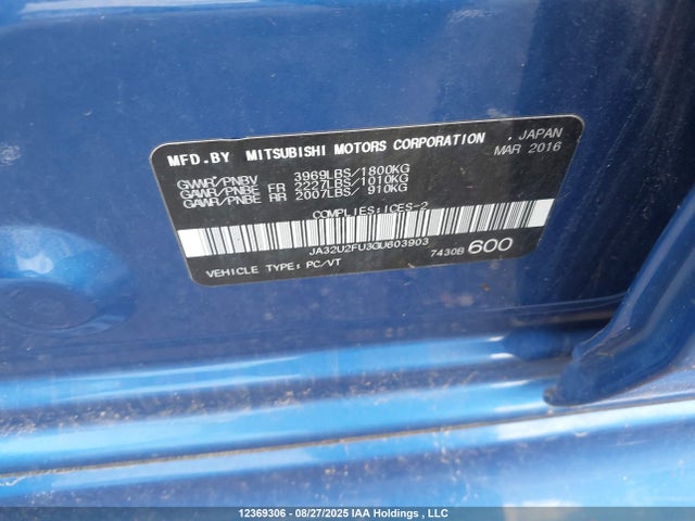 Mitsubishi dohc mivec 2016 JA32U2FU3GU603903 Image 9