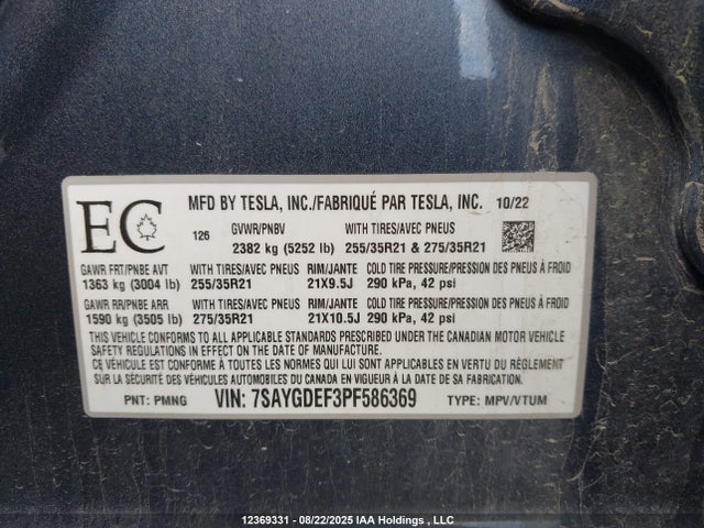 7SAYGDEF3PF586369 Tesla Model Y