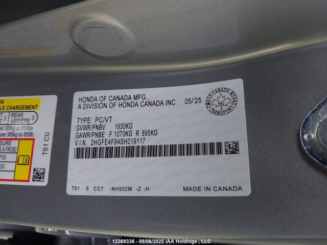 Honda lfc3 2025 2HGFE4F84SH019117 Image 9