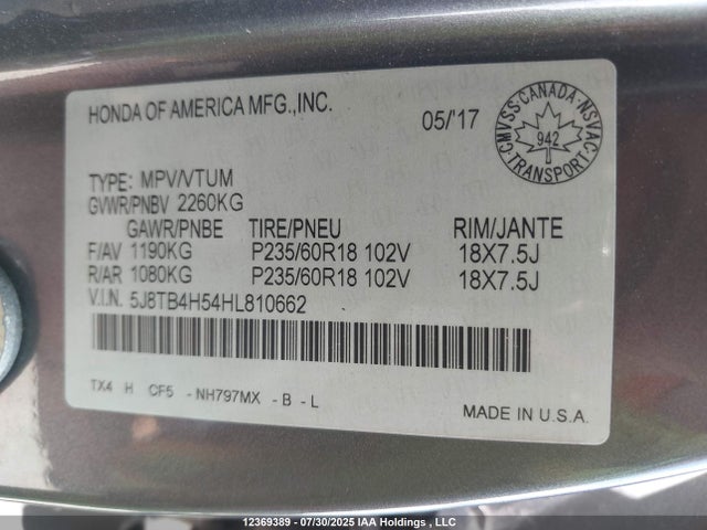 5J8TB4H54HL810662 Acura j35z2