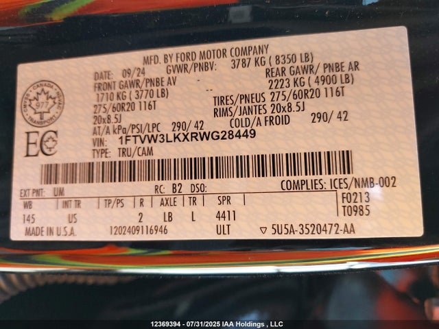 1FTVW3LKXRWG28449 Ford 2024