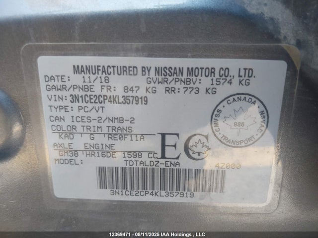 Nissan VERSA NOTE 2019 3N1CE2CP4KL357919 Image 9