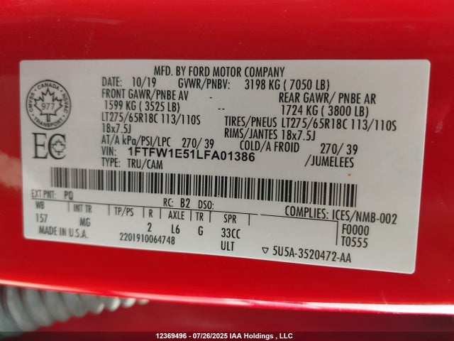 Ford 5.0l 4v 2020 1FTFW1E51LFA01386 Image 19