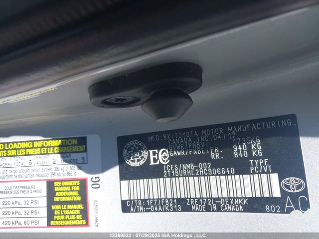 2T1BURHE2HC906640 Toyota 2zr-fe
