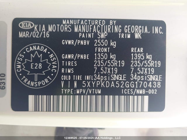 5XYPKDA52GG170438 KIA dohc gdi lambda ii