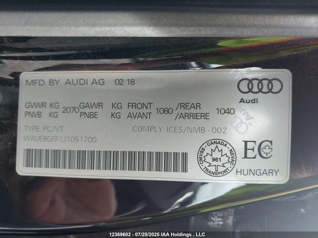 WAUE8GFF1J1051700 Audi 2018
