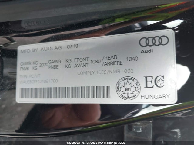 WAUE8GFF1J1051700 Audi 2018