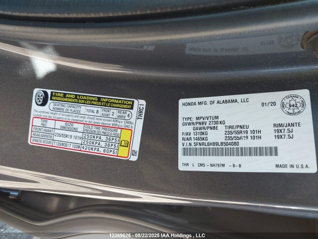 Honda j35y7 2020 5FNRL6H89LB504080 Image 19