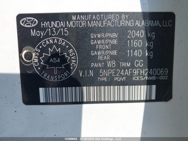 5NPE24AF9FH240069 Hyundai dohc gdi theta-ii
