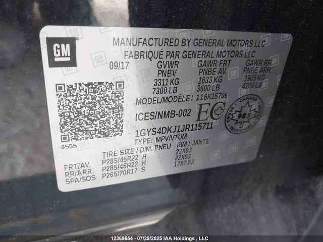 1GYS4DKJ1JR115711 Cadillac l86 -sidi: spark ignition direct injection, vvt: variable valve timing, afm, e85 max, alum