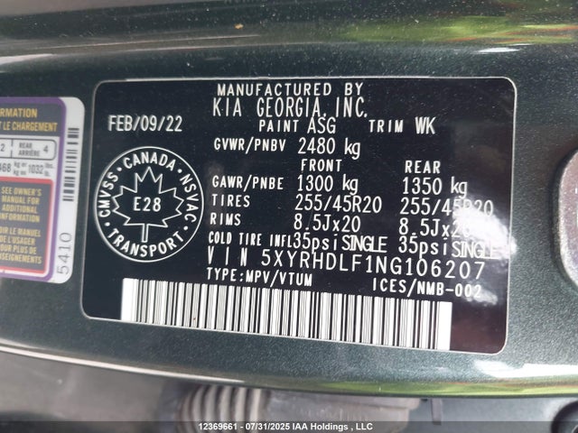 5XYRHDLF1NG106207 KIA t-gdi theta-iii