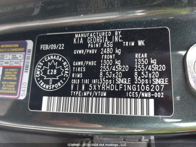 5XYRHDLF1NG106207 KIA t-gdi theta-iii