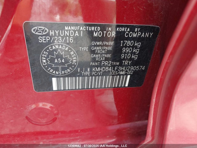 KMHD84LF3HU290574 Hyundai 2017