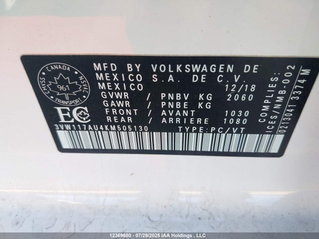 3VW117AU4KM505130 Volkswagen GOLF SPORTWAGEN