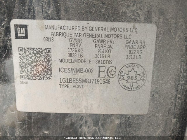 1G1BE5SM8J7191546 Chevrolet le2 -di: direct injection, vvt: variable valve timing, gen, alum