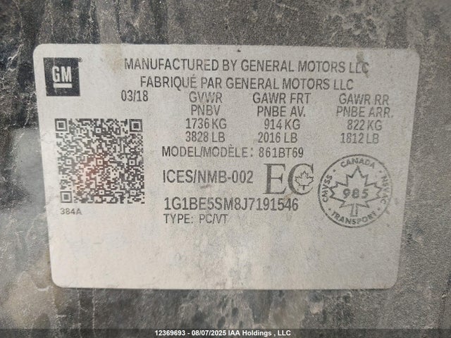 1G1BE5SM8J7191546 Chevrolet le2 -di: direct injection, vvt: variable valve timing, gen, alum
