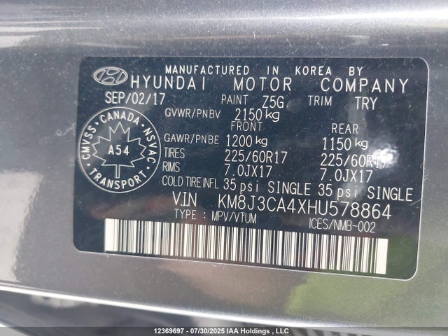 KM8J3CA4XHU578864 Hyundai gdi nu
