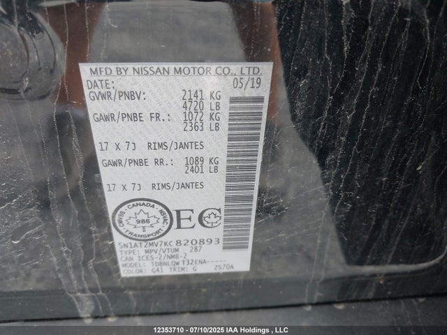 5N1AT2MV7KC820893 Nissan 2019