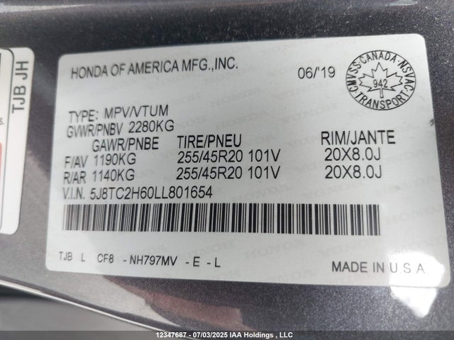 5J8TC2H60LL801654 Acura k20c4