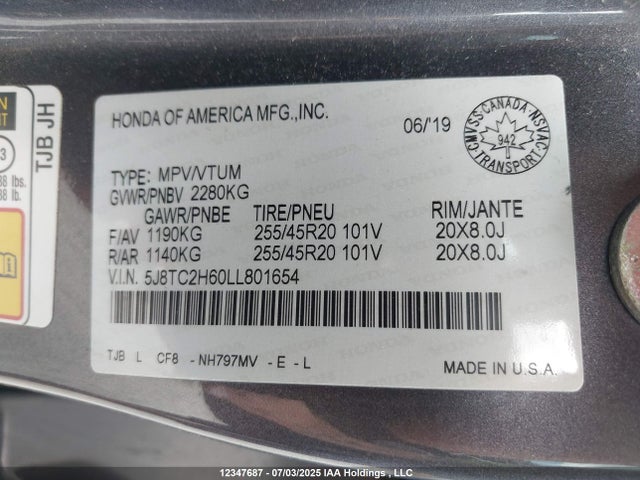 5J8TC2H60LL801654 Acura k20c4