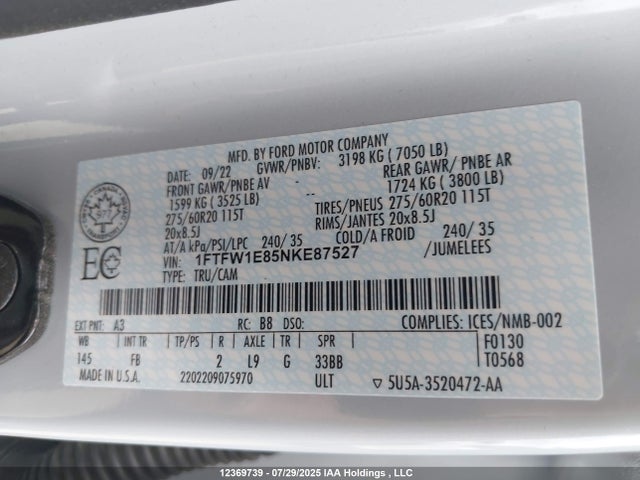 1FTFW1E85NKE87527 Ford gtdi