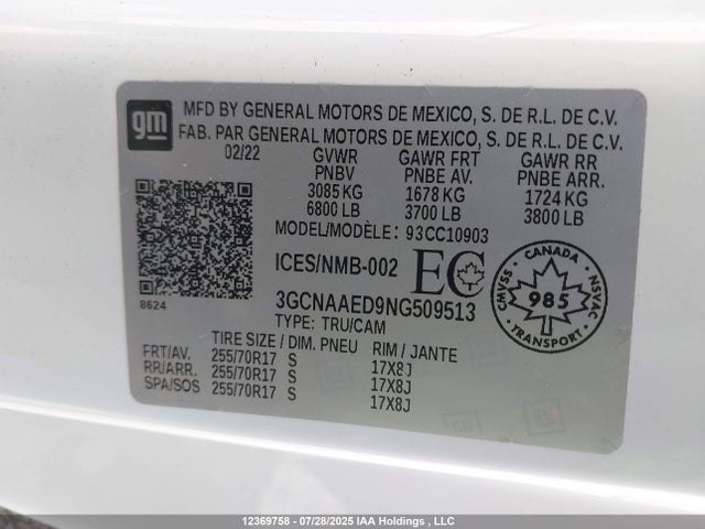 Chevrolet l84 2022 3GCNAAED9NG509513 Image 19