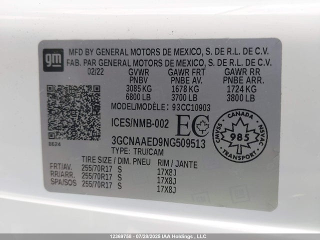 Chevrolet l84 2022 3GCNAAED9NG509513 Image 9