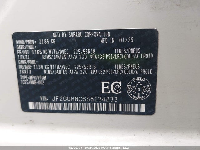 Продажа на аукционе авто 2025 Subaru Crosstrek Limited, vin: JF2GUHNC6S8234833, номер лота: 12369774