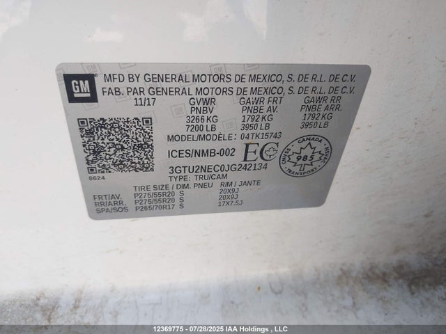 3GTU2NEC0JG242134 GMC l83 -spark ignited direct injection, variable valve timing, afm, e85 max, alum
