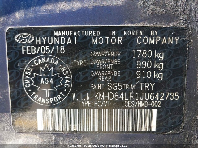 KMHD84LF1JU642735 Hyundai mpi nu