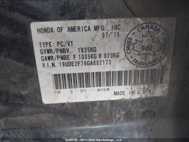 Acura k24v7 2016 19UDE2F76GA802173 Image 18
