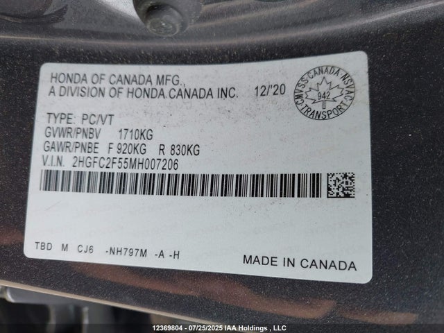 Honda k20c2 2021 2HGFC2F55MH007206 Image 9