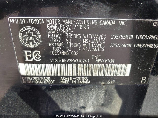 Toyota 2ar-fe 2015 2T3DFREV3FW340241 Image 18